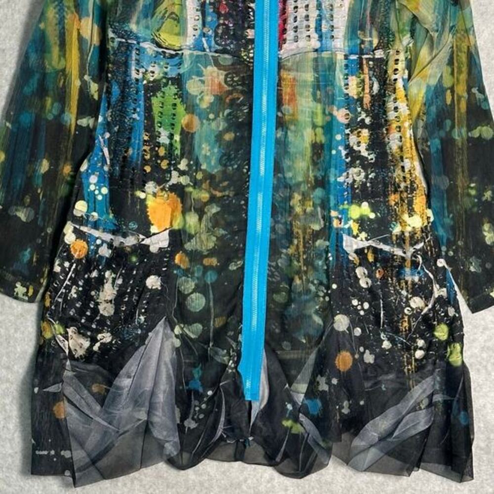 Fleur De‎ Lis Sz M Long Sheer Full Zip Abstract Jacket Top Fairy Artsy Whimsy - Picture 13 of 16